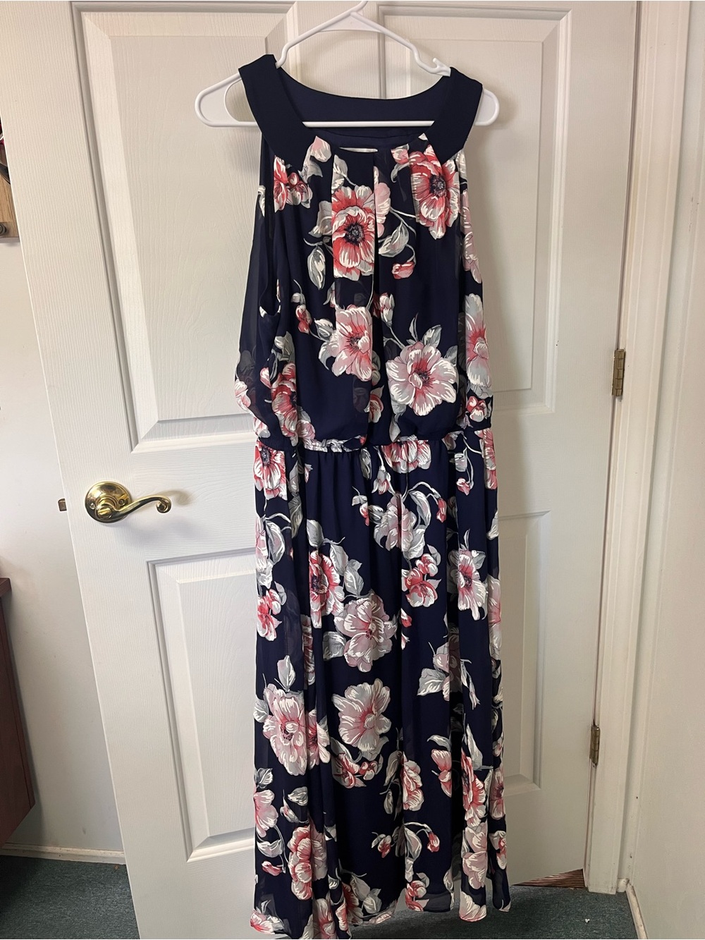 Robbie Bee Navy Floral Halter Dress with Pink & White Accents